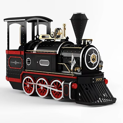 Vintage Black Red Steam Train Model With Red Wheels White Rims And 777 Number 3d model Vintage Black Red Steam Train Model With Red Wheels White Rims And 777 Number 3d model