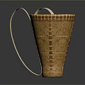 Indoor Plant in Conical Bamboo Basket with White Handles on Dark Background