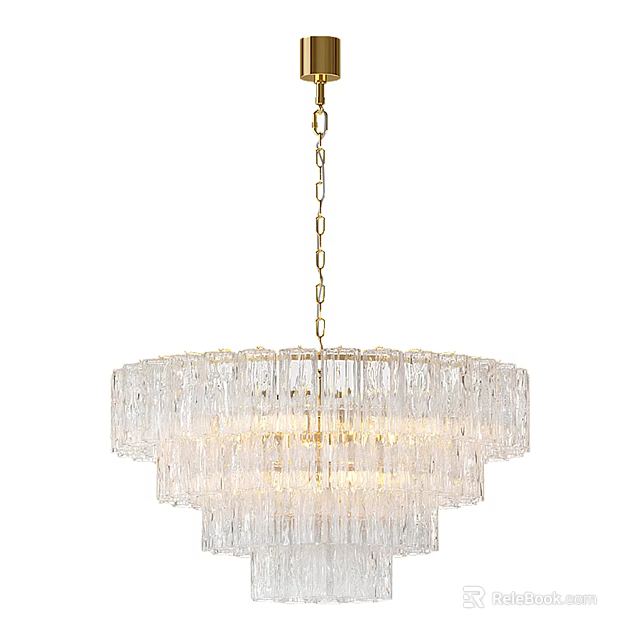 Elegant Crystal Chandelier With Layered Glass Pendants And Gold Hanging Chain 3d model 