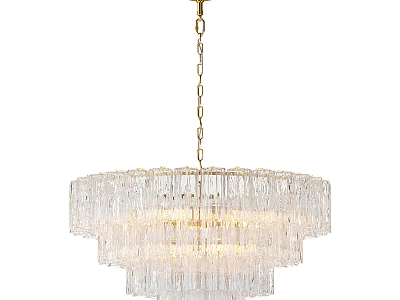 Elegant Crystal Chandelier With Layered Glass Pendants And Gold Hanging Chain 3d model