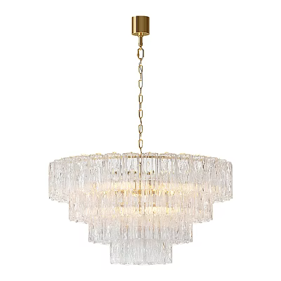 Elegant Crystal Chandelier With Layered Glass Pendants And Gold Hanging Chain 3d model