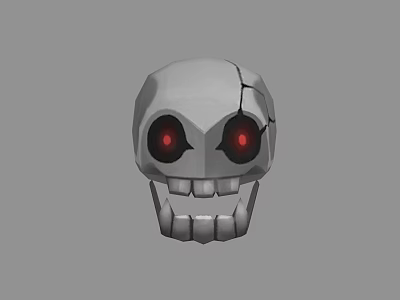 Game and Movie Character 3D Skull Model with Cracked Structure and Red Glowing Eyes 3d model