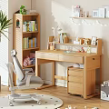 Premium Natural Wood Kids Study Desk With Storage Shelves And Comfortable Adjustable Learning Chair