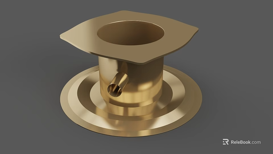 Golden Metal Object With Hexagonal Top Circular Base And Small Side Knob 3d model 