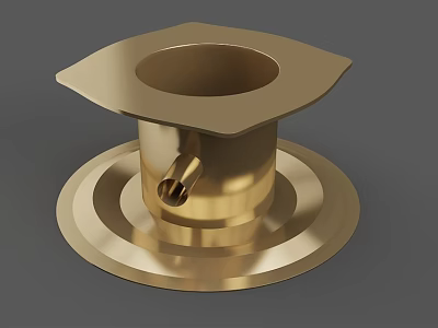 Golden Metal Object With Hexagonal Top Circular Base And Small Side Knob 3d model