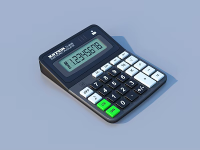 Texas Instruments Digital Calculator With Black Design And White Green Buttons 3d model