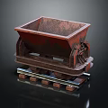Rusty Mine Cart on Rail Tracks with Detailed Metal Structure and Vintage Design