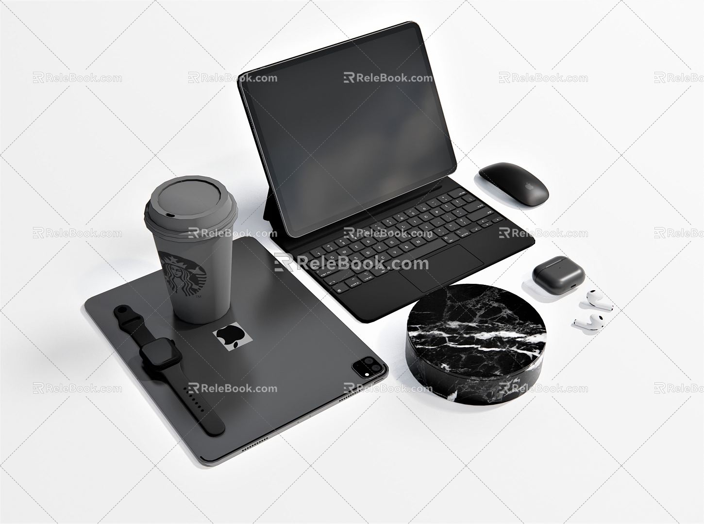 Modern Tablet Computer Laptop Earphone Coffee Cup 3d model