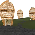 Bamboo Pergola With Woven Dome Structure Among Green Trees In Natural Park For Recreational Activities