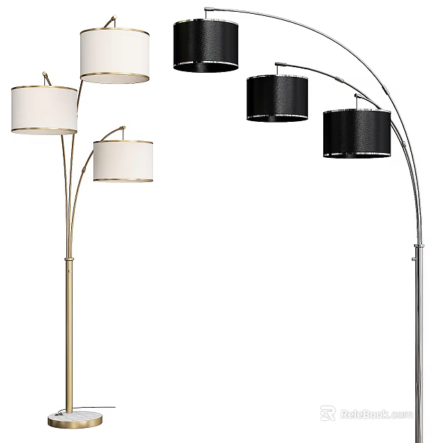 Modern Arc Floor Lamps With White And Black Fabric Shades For Living Room 3d model 