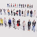 Group of Diverse People Standing in Various Poses With Different Clothing Styles