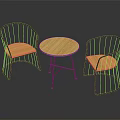 Modern Round Wooden Table With Black Metal Frame Chairs And Wooden Seats Set