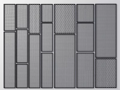 Various Gray Railing Panels With Different Grid And Mesh Designs Arranged Together 3d model