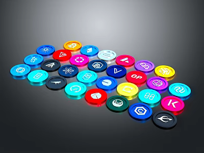 Colorful Circular Electronic Device Control Icons With Various Colors And Symbols 3d model