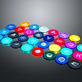 Colorful Circular Electronic Device Control Icons With Various Colors And Symbols