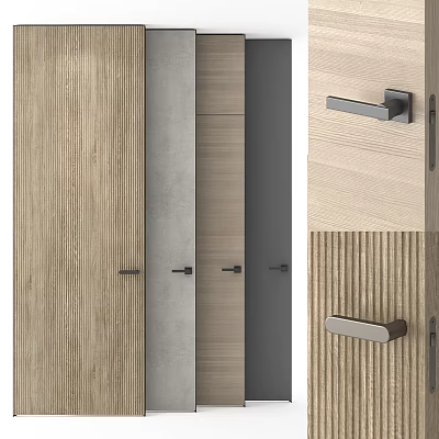 Modern Entrance Doors With Wooden Striped Panels Gray Beige Colors And Metal Handles 3d model