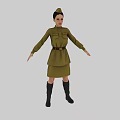 Two Rigged 3D Character Models in Green Uniform Dress with Belt and Boots