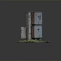 Modern Stacked Rusted Metal Structure With Grass Base And Fallen Leaves