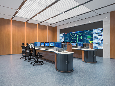 Modern monitoring room Command control room Dispatching command center Monitoring hall Command hall Office desks and chairs model