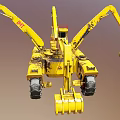 Yellow MIT Construction Machinery With Multiple Arms Drill Claw And Worn Wheels 3d model