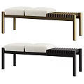 Modern Upholstered Sofa Bench With Golden And Black Metal Legs And Padded Seats
