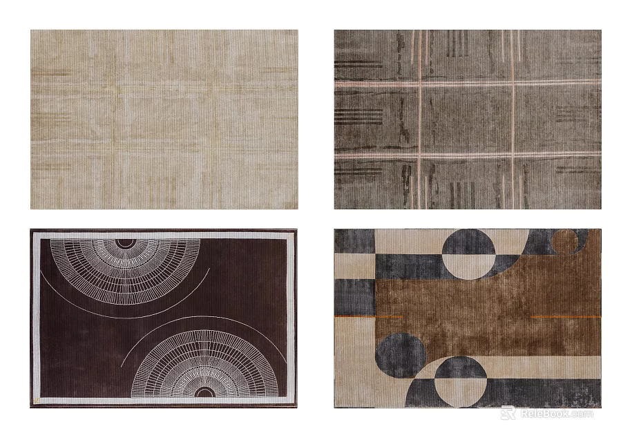 Stylish Square Rugs Featuring Geometric Patterns And Circular Designs In Neutral Tones 3d model