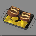 Tasty Layered Marble Cake Slices with Sweet Apple Jam in Metal Tray