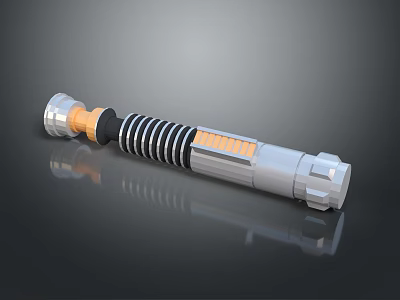 Futuristic Silver Weapon Featuring Black Stripes And Orange Energy Core 3d model