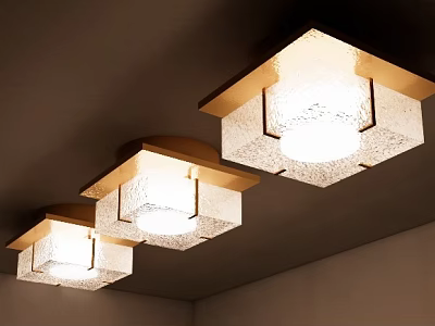 Modern Square Ceiling Lights with Metal Frame and Frosted Glass Shade 3d model