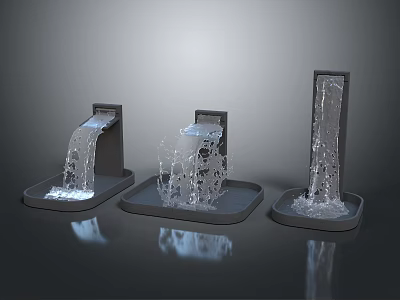 Three Modern Garden Water Features With Flowing Water And Base Trays 3d model