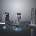 Three Modern Garden Water Features With Flowing Water And Base Trays 3d model