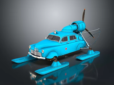 Blue Vintage Amphibious Car Style Water Vehicle With Propeller And Floats 3d model
