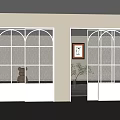 Sliding Doors With White Frame And Grid Patterned Glass In Interior Space