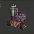 Futuristic Tactical Weapon Equipment Featuring Green Cylindrical Hexagonal Spherical And Wheeled Base With Orange Lights