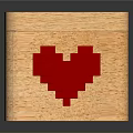 Wooden Cube Decorative Box With Red Pixel Heart Design For Home Use