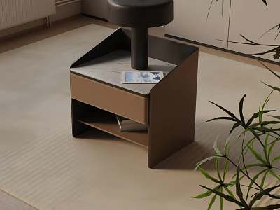 Modern Brown Nightstand With Open Shelf And Decorative Book Near Green Plant 3d model