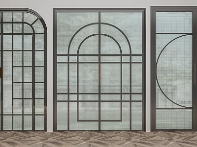 Modern Double Doors With Metal Frame Arched Design And Frosted Glass Panels 3d model