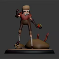 3D Man Character Model Wearing Hat Holding Colorful Object On Circular Base 3d model