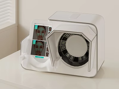 White Medical Device With Display Screen Showing Facial Images And Rotating Circular Component 3d model