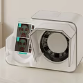 White Medical Device With Display Screen Showing Facial Images And Rotating Circular Component