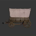 Vintage Wooden Wagon With Pink Canvas Cover And Wheels On Orange Ground