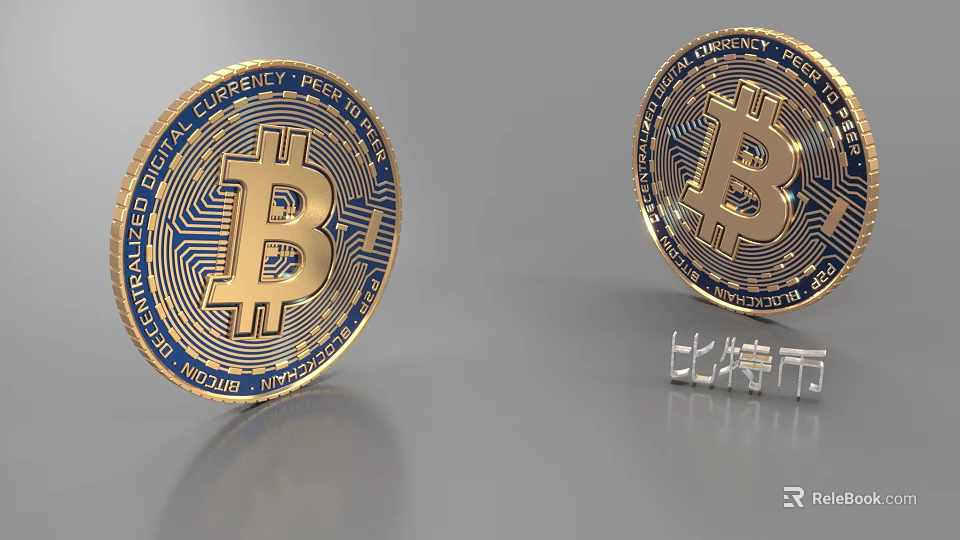 Bitcoin Digital Currency Coins With Gold Blue Design And B Symbol 3d model 