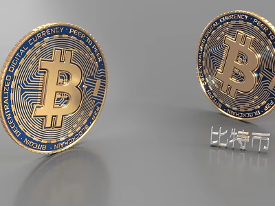 Bitcoin Digital Currency Coins With Gold Blue Design And B Symbol 3d model