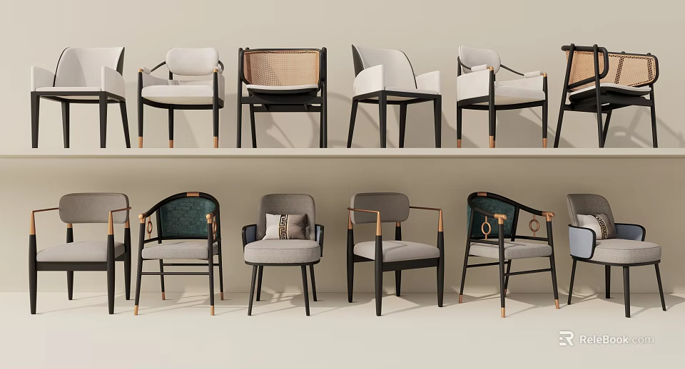 Stylish Modern Dining Chairs With Diverse Designs Comfortable Seats And Metal Accents For Home 3d model 