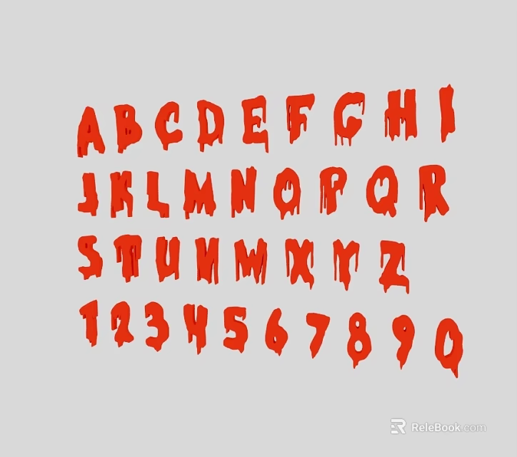 Red Alphabet Letters And Numbers Display With Bold Stylish Font Design 3d model 