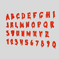 Red Alphabet Letters And Numbers Display With Bold Stylish Font Design 3d model