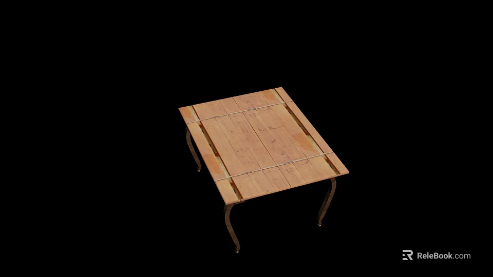 Simple Wooden Desk With Square Plank Top And Metal Legs Design 3d model 