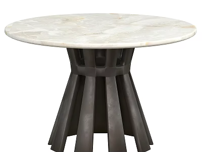 Modern Round Marble Top Dining Table With Black Geometric Pedestal Base Design 3d model
