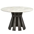 Modern Round Marble Top Dining Table With Black Geometric Pedestal Base Design