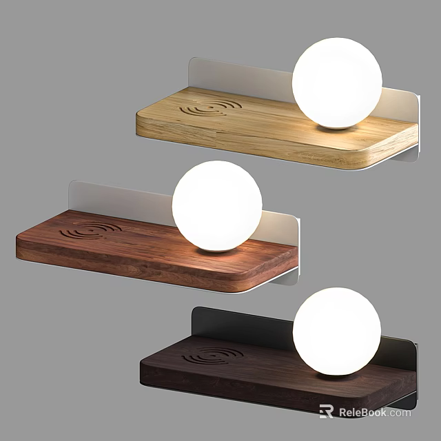 Sleek Modern Wall Lamps With Wooden Base And White Globe Light In Multiple Wood Tones 3d model 